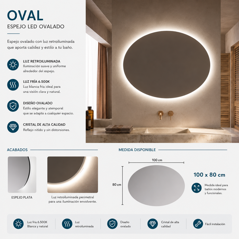 Espejo de baño Oval Ledimex