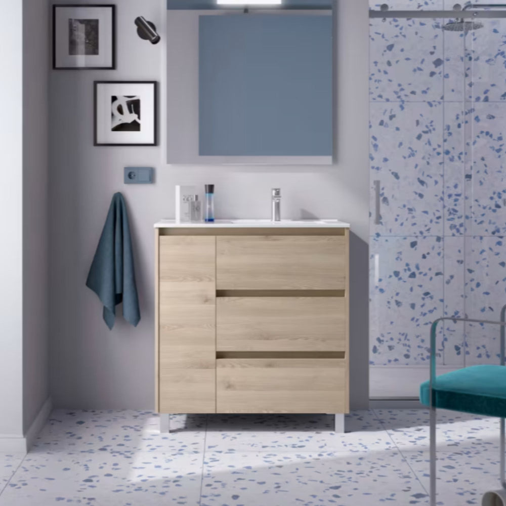 Conjunto mueble de baño Noja Salgar con patas y 3 cajones