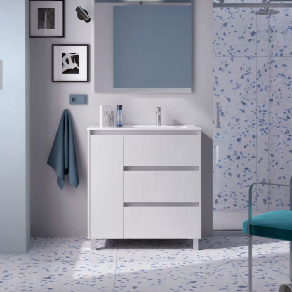 Conjunto mueble de baño Noja Salgar con patas y 3 cajones