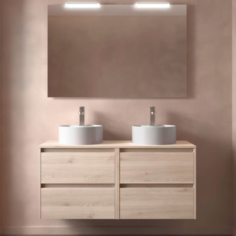 Conjunto mueble de baño con encimera de madera Noja Salgar Incrustado