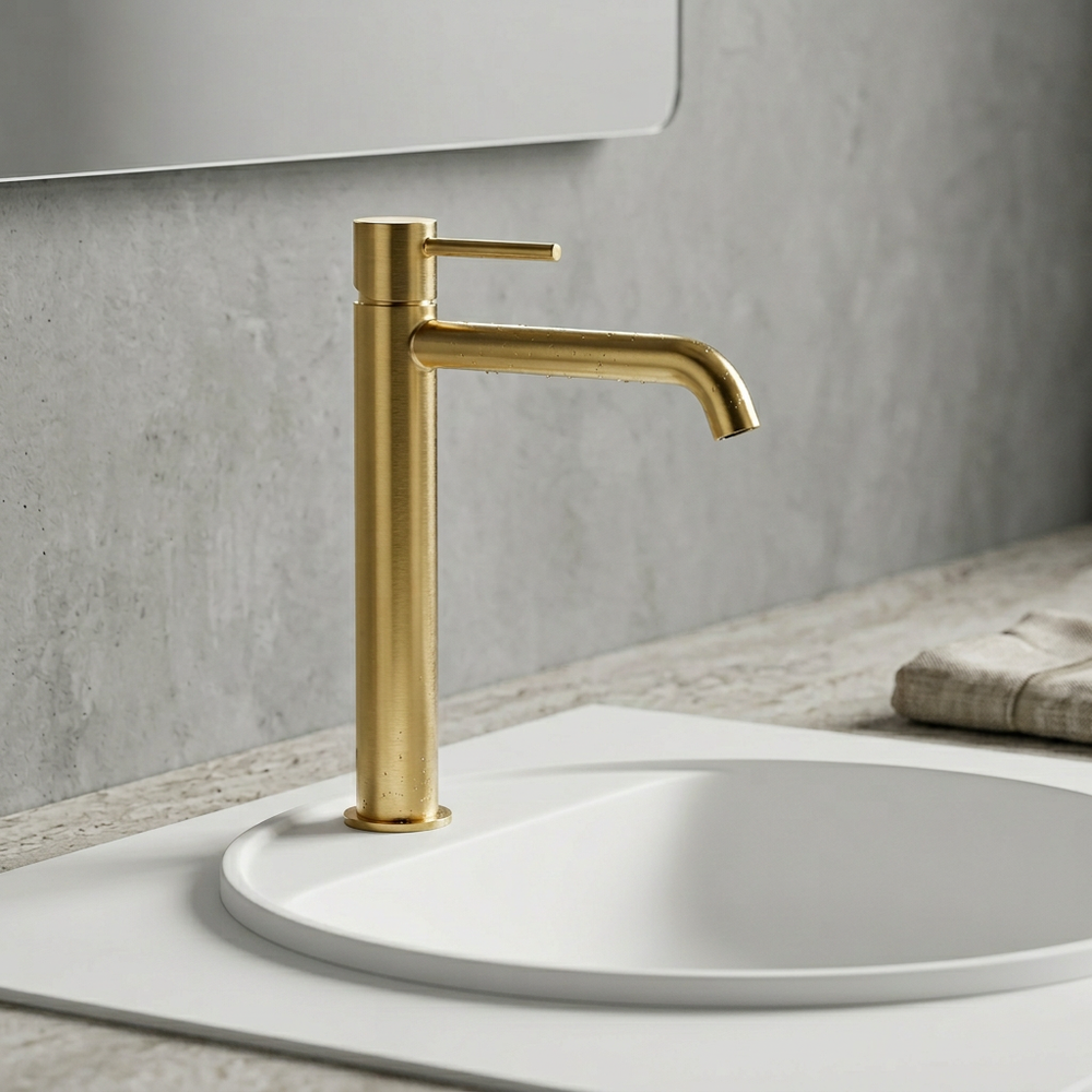 Grifo de lavabo alto Monomando Serie Monza Acabado Oro Cepillado