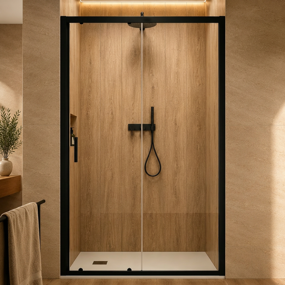 Mampara Essential Frontal+puerta corredera Negra