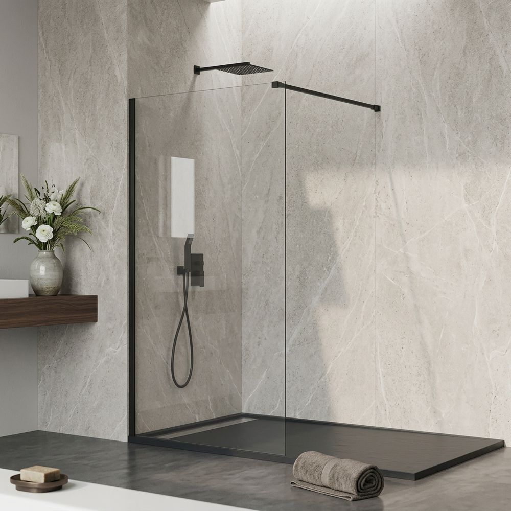 Mampara de Ducha Fija Walk-In Negra Cristal 8 mm