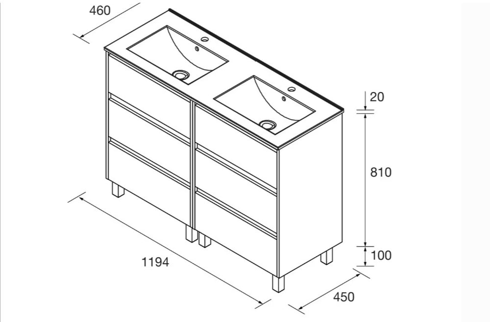 Conjunto mueble de baño Noja Salgar 6 cajones con patas
