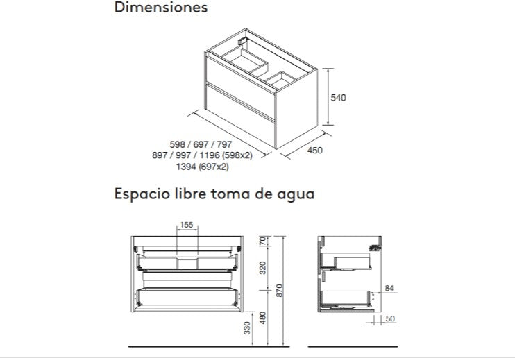 Mueble de baño con encimera y cajones Noja Salgar