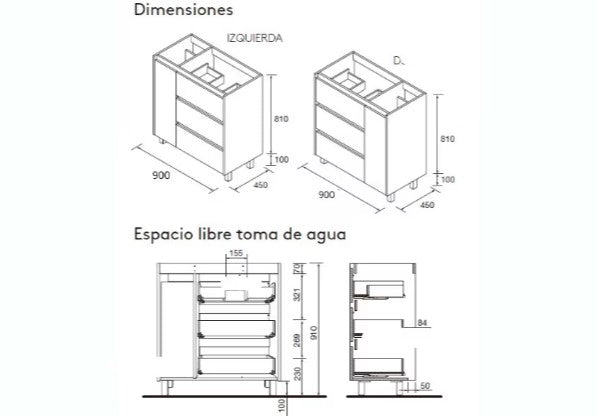Conjunto mueble de baño Noja Salgar con patas y 3 cajones