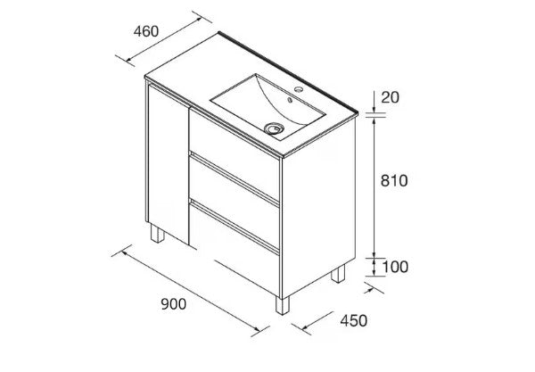 Conjunto mueble de baño Noja Salgar con patas y 3 cajones