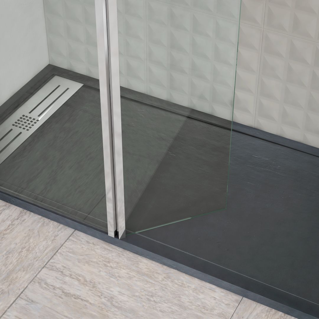 Mampara de Ducha Fija con Panel Abatible Walk-In Negro Mate Cristal 8 mm