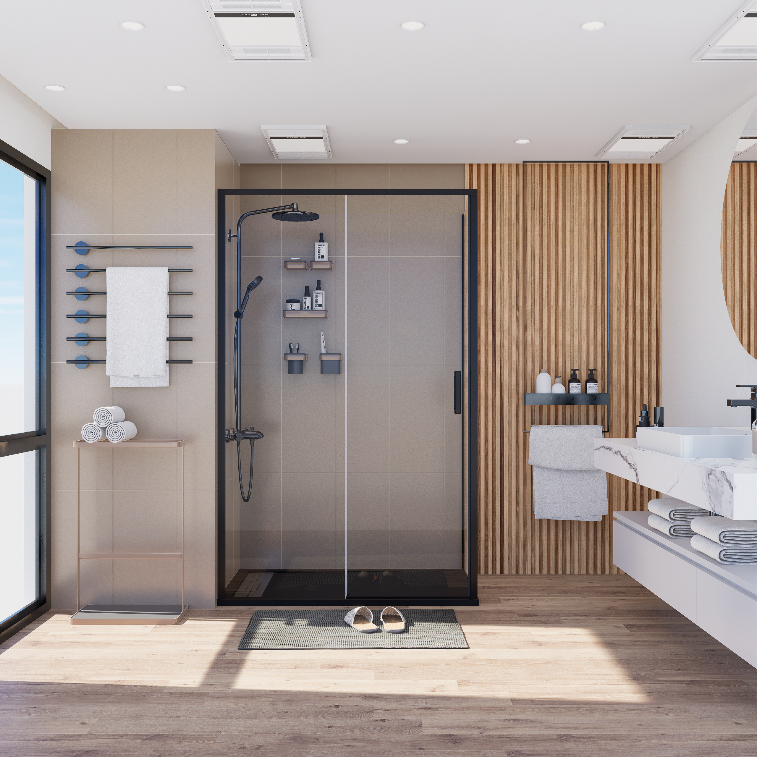 Mampara Signature Esquina Puerta corredera+pared fija Negra