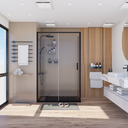 Mampara Signature Esquina Puerta corredera+pared fija Negra