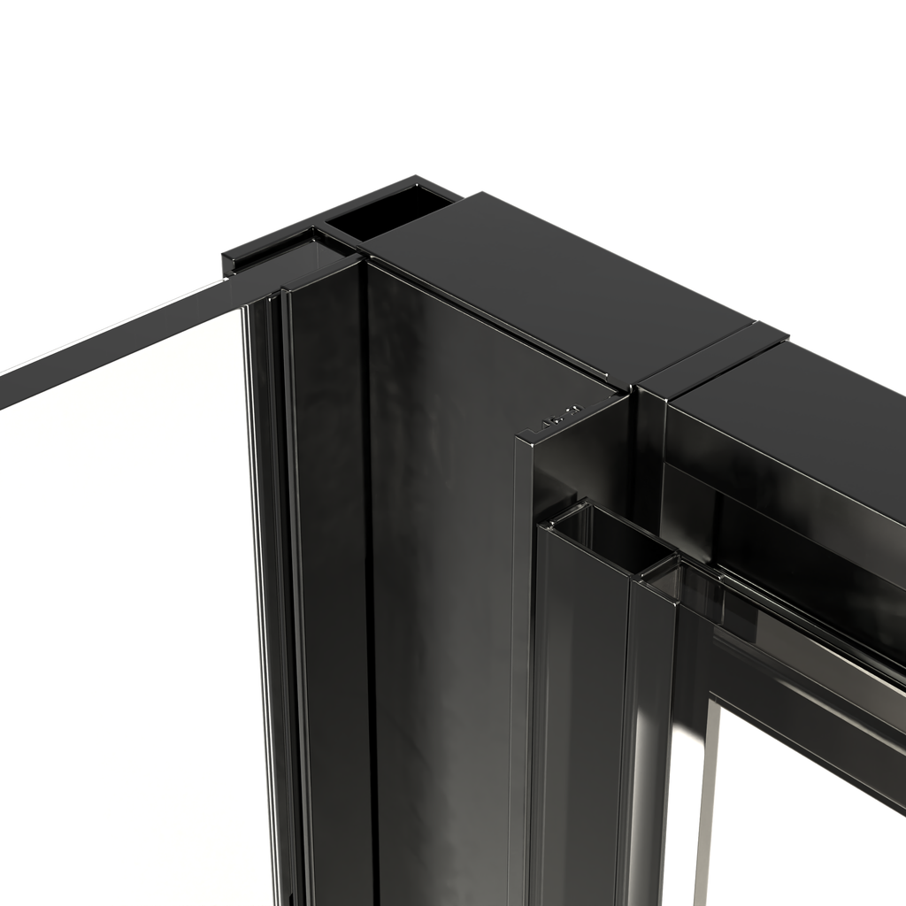 Mampara Signature Esquina Puerta corredera+pared fija Negra