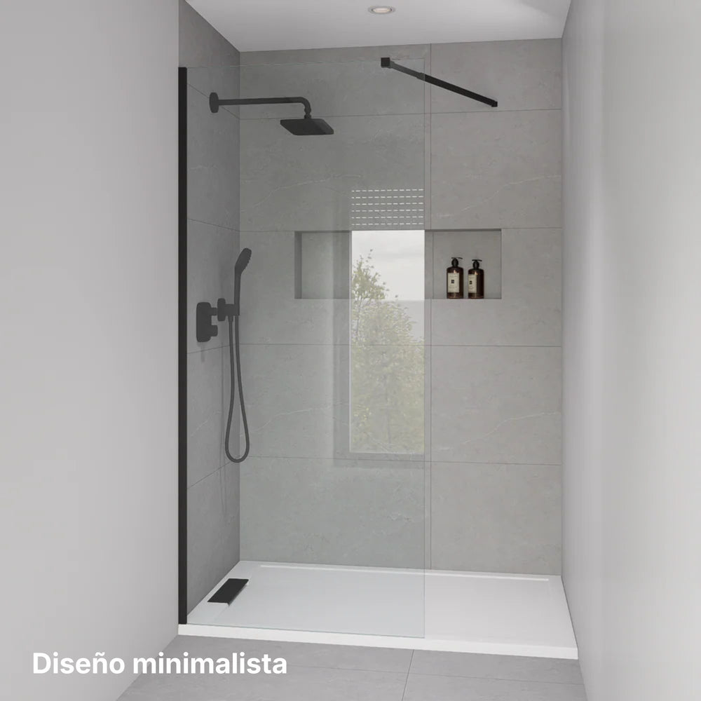 Mampara de Ducha Fija Walk-In Negra Cristal 8 mm