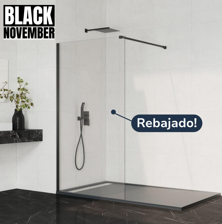 Mampara Fija Ducha 8mm Perfil Negro