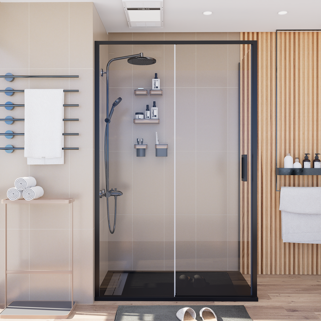 Mampara Signature Esquina Puerta corredera+pared fija Negra