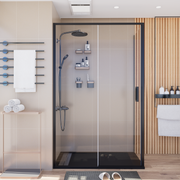 Mampara Signature Esquina Puerta corredera+pared fija Negra