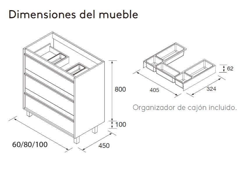 Conjunto mueble de baño Attila Salgar 3 cajones