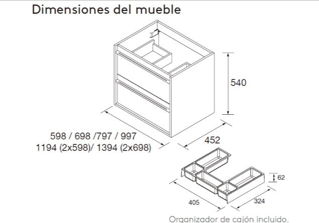Conjunto mueble de baño Attila Salgar Suspendido