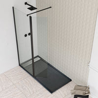 Mampara de Ducha Fija con Panel Abatible Walk-In Negro Mate Cristal 8 mm