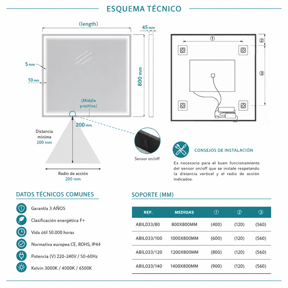 Espejo de baño negro Ability Ledimex