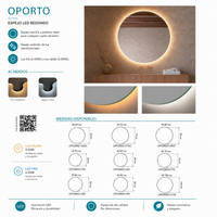 Espejo de baño redondo luz cálida Oporto C Ledimex