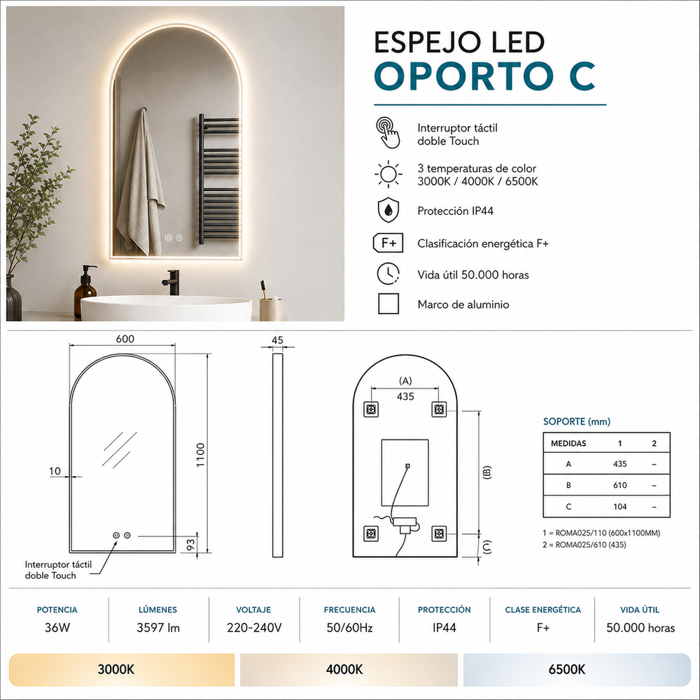 Espejo de baño capilla Roma Ledimex