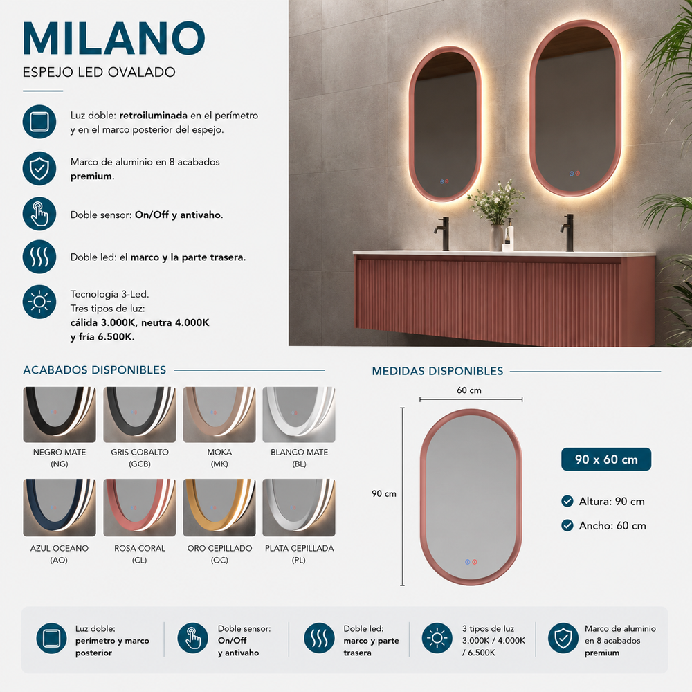 Espejo de baño Milano Ledimex