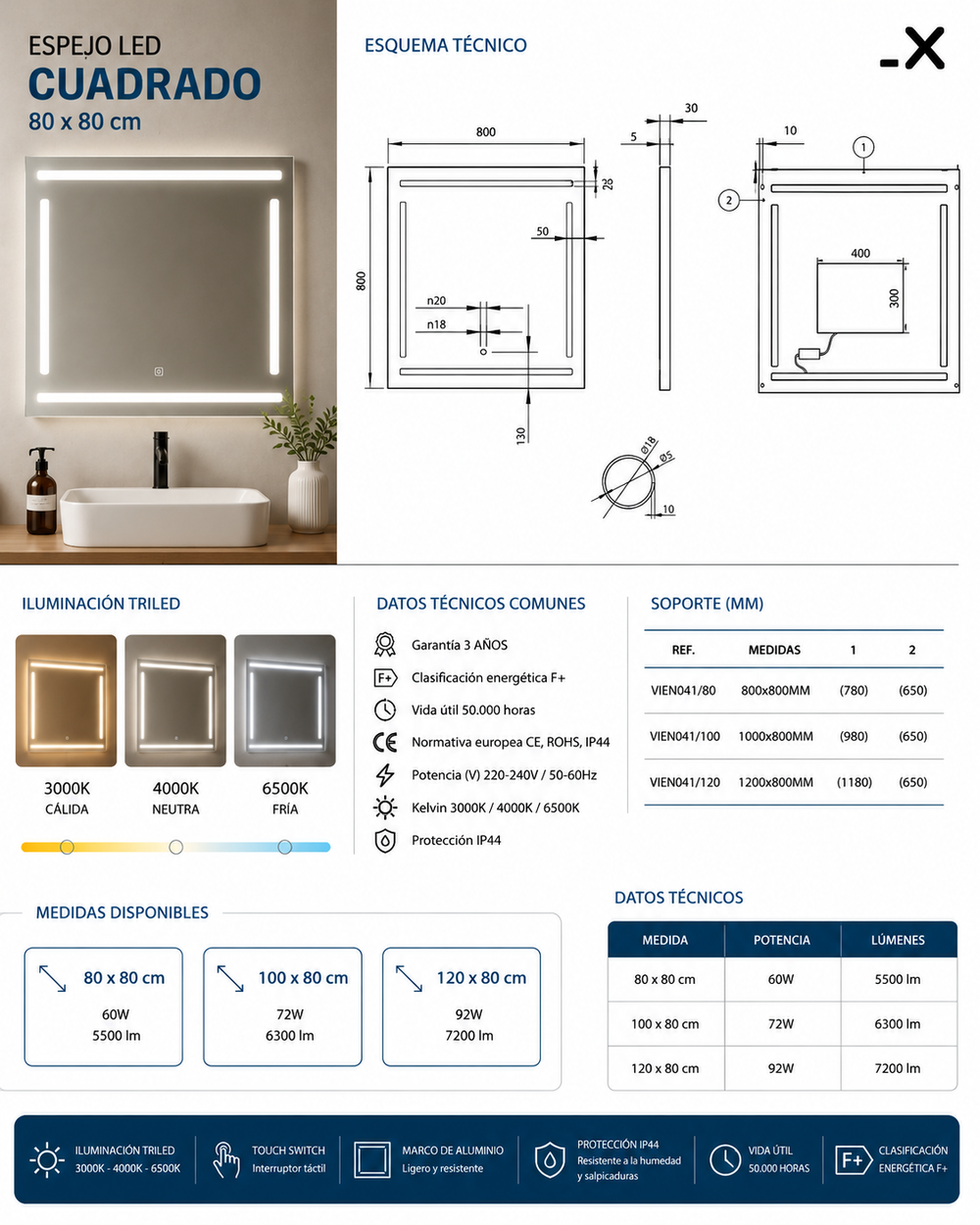 Espejo de baño Viena Ledimex