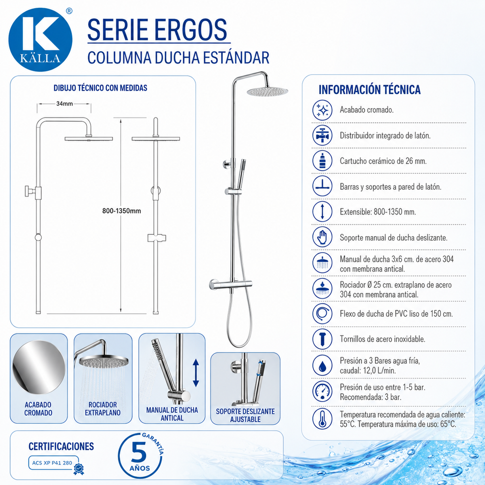 Columna de ducha Ergos termostática Cromo