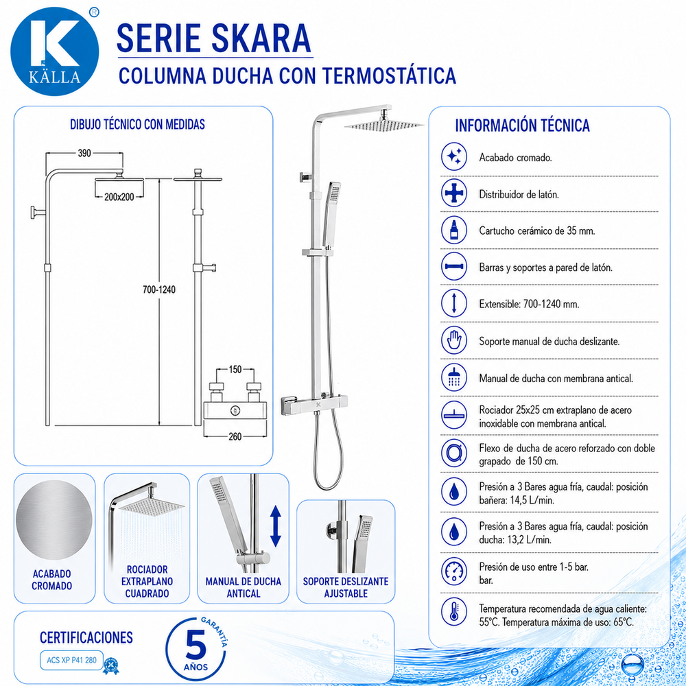 Columna de ducha Skara Termostática Cromo