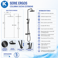 Columna de ducha Ergos Termostática Negro Mate