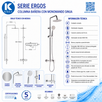 Columna de ducha Ergos Kalla monomando Sinua