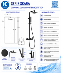 Columna de ducha Skara Termostática Negro