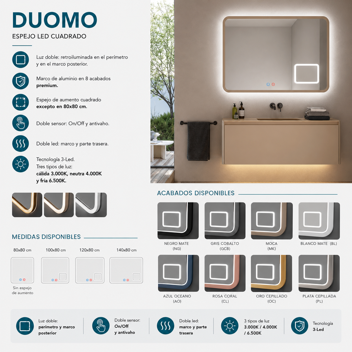 Espejo de baño Duomo Ledimex