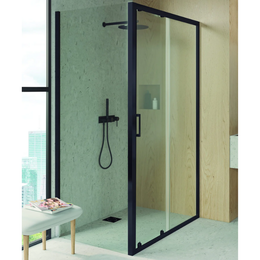 Mampara Essential Esquina Puerta corredera+pared fija Negra
