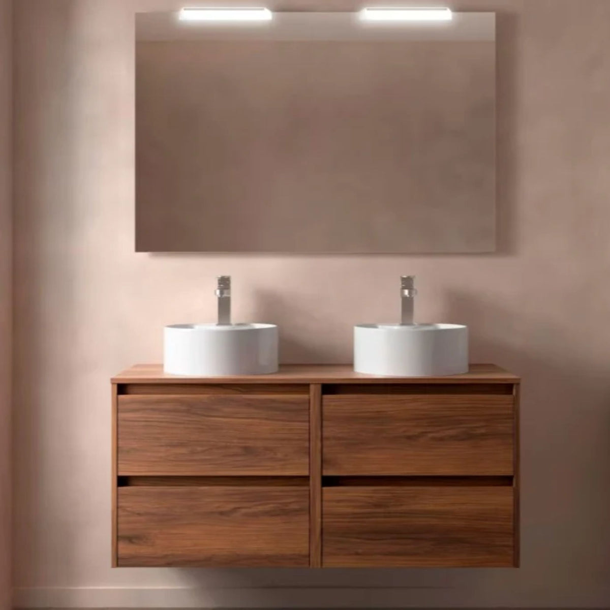 Conjunto mueble de baño con encimera de madera Noja Salgar Incrustado