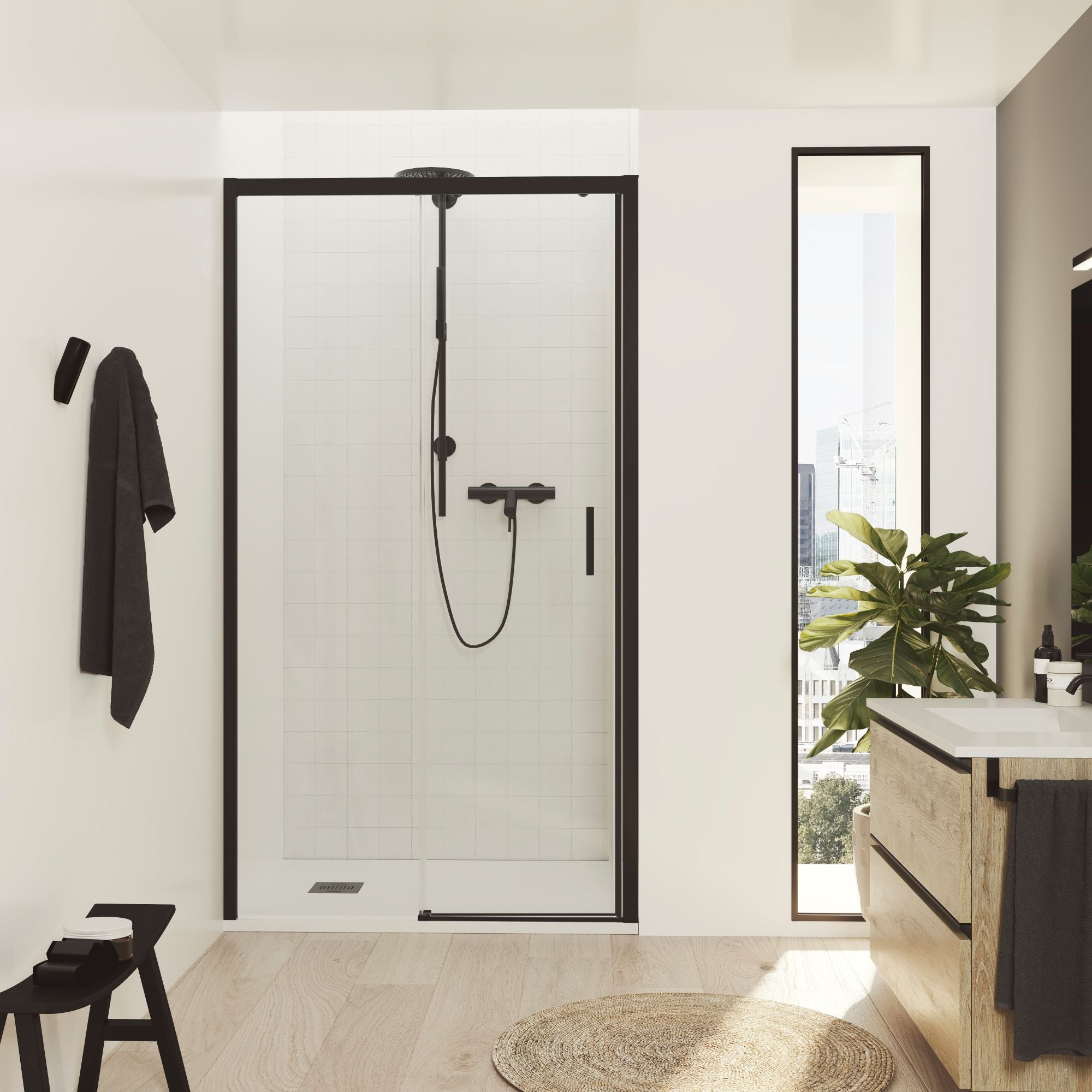 Mampara Signature Frontal Fijo+puerta Corredera Negra