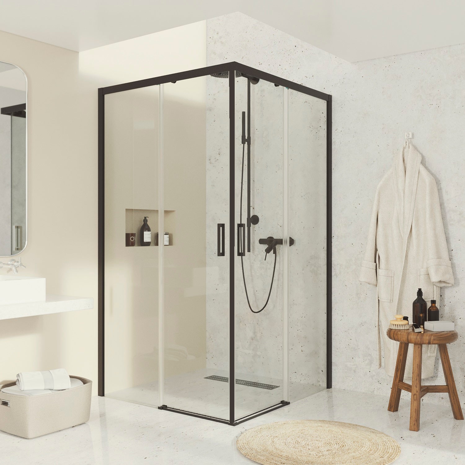 Mampara Signature Esquina 2 puertas correderas Negra