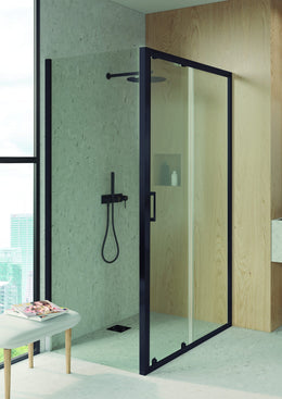 Mampara Essential Esquina Puerta corredera+pared fija Negra