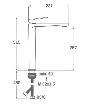 MONOMANDO LAVABO FINE CAÑO LARGO