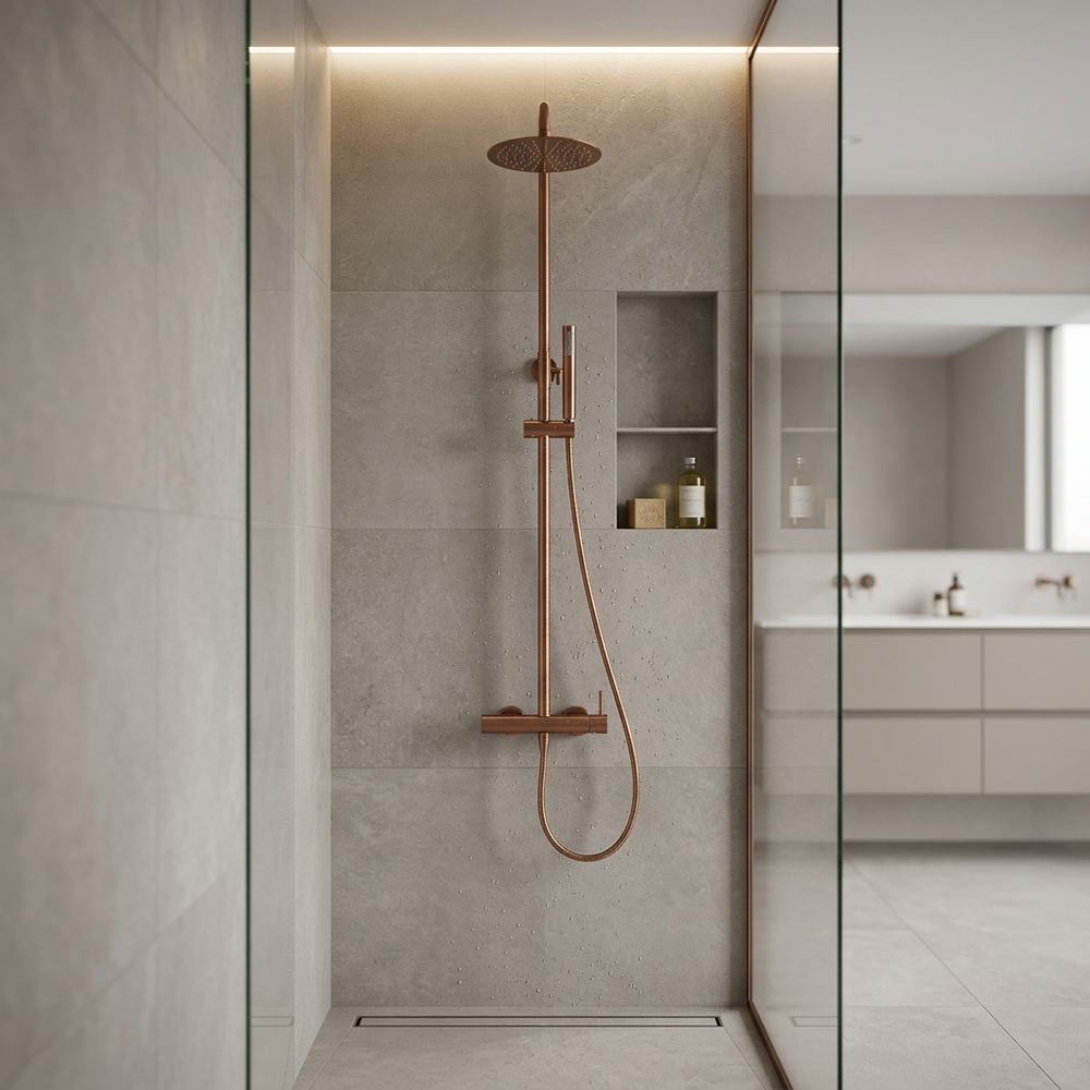Columna de ducha Monomando Serie Monza Acabado Oro Rosa Cepillado