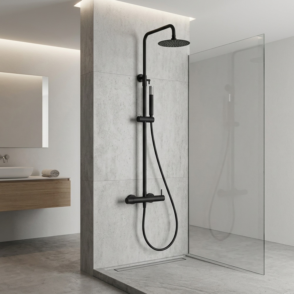 Columna de ducha Monomando Serie Monza Acabado Negro Mate