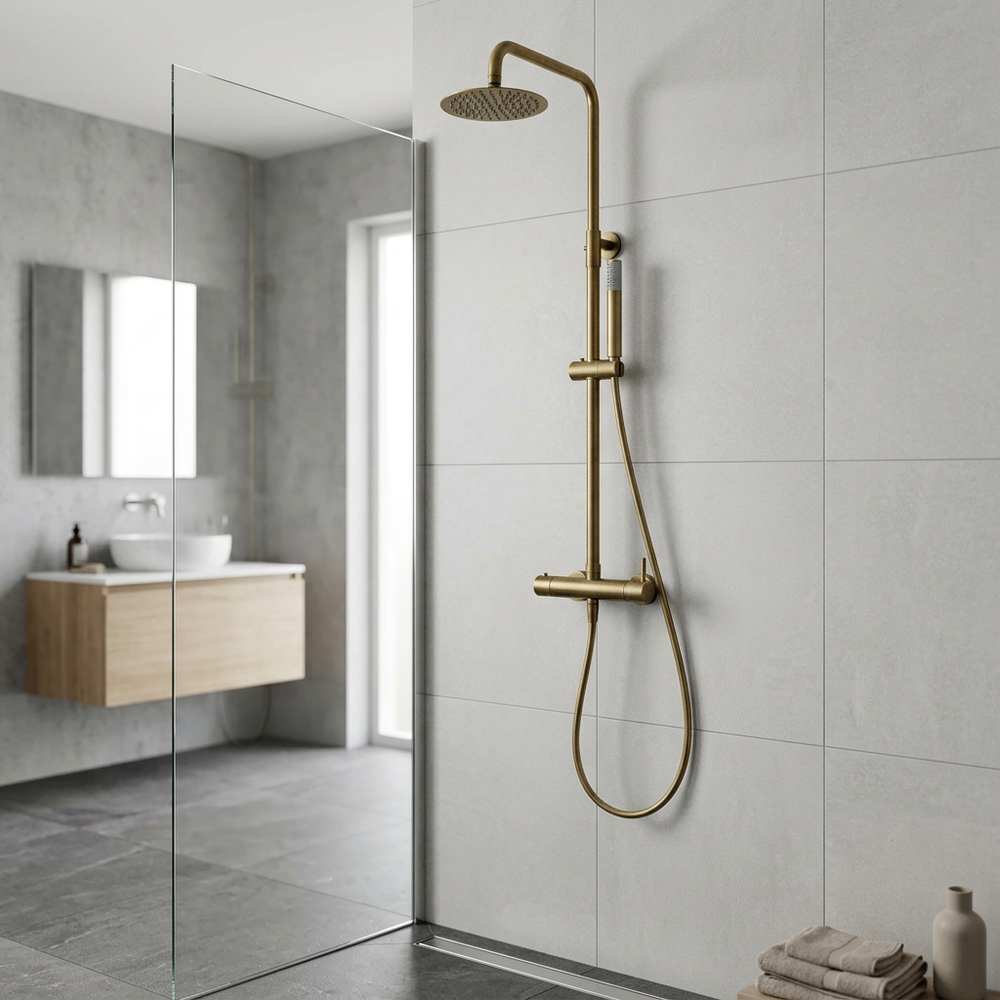 Columna de ducha Monomando Serie Monza Acabado Oro Cepillado