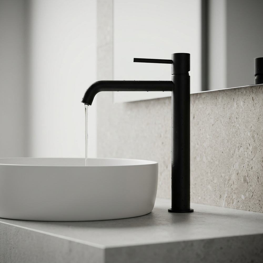 Grifo de lavabo alto Monomando Serie Monza Acabado Negro Mate