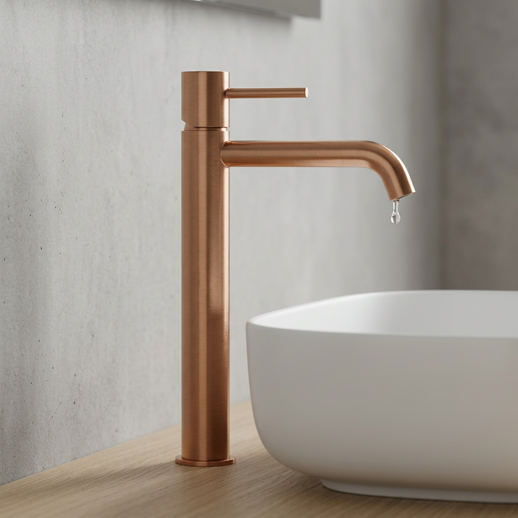 Grifo de lavabo alto Monomando Serie Monza Acabado Oro Rosa Cepillado -Imex