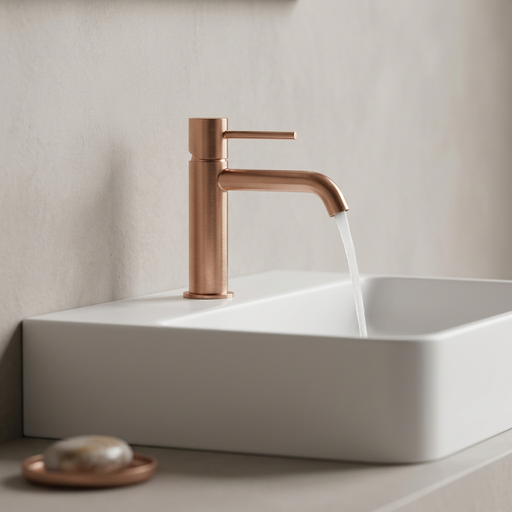Grifo de Lavabo Monomando Serie Monza Acabado Oro Rosa Cepillado