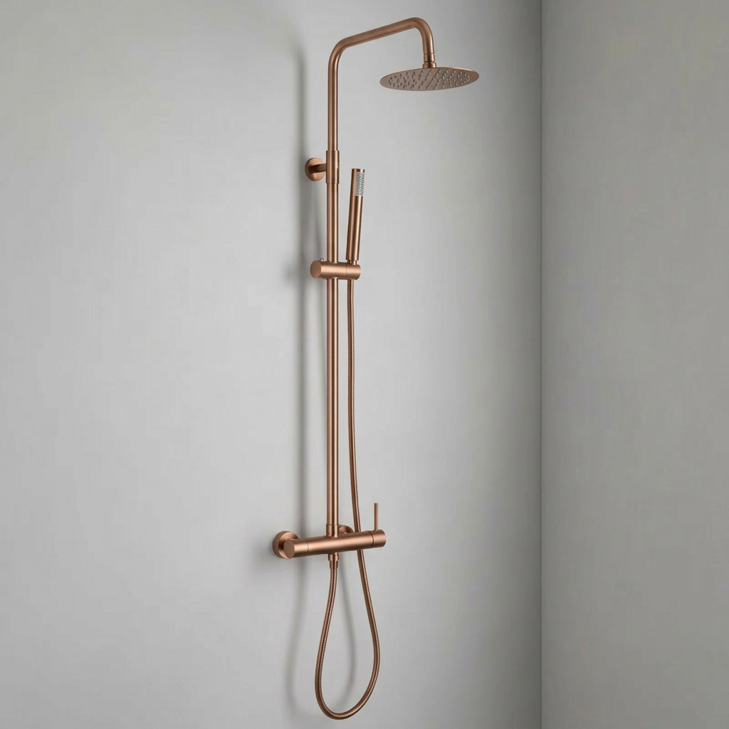 Columna de ducha Monomando Serie Monza Acabado Oro Rosa Cepillado -Imex