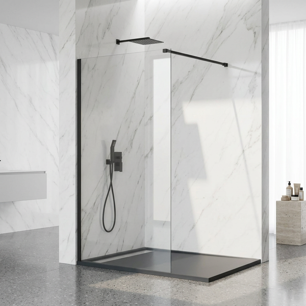 Mampara de Ducha Fija Walk-In Negra Cristal 8 mm