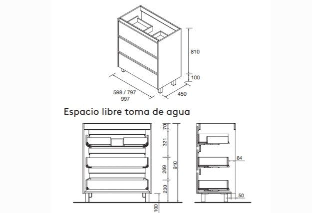 Conjunto mueble de baño Noja Salgar 6 cajones con patas
