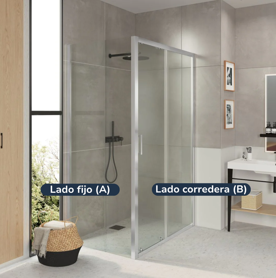 Mampara Essential Esquina Puerta corredera+pared fija