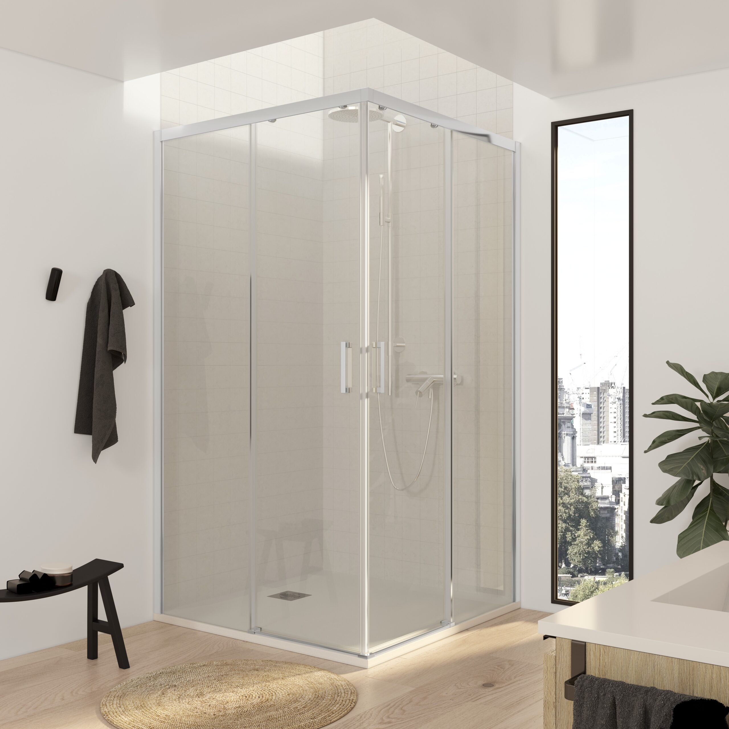 Mampara Signature Esquina 2 puertas correderas Cromo